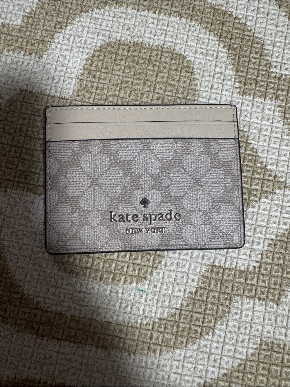 New Kate Spade Signature Spade Flower Small Slim Card Holder Dark Beige Multi